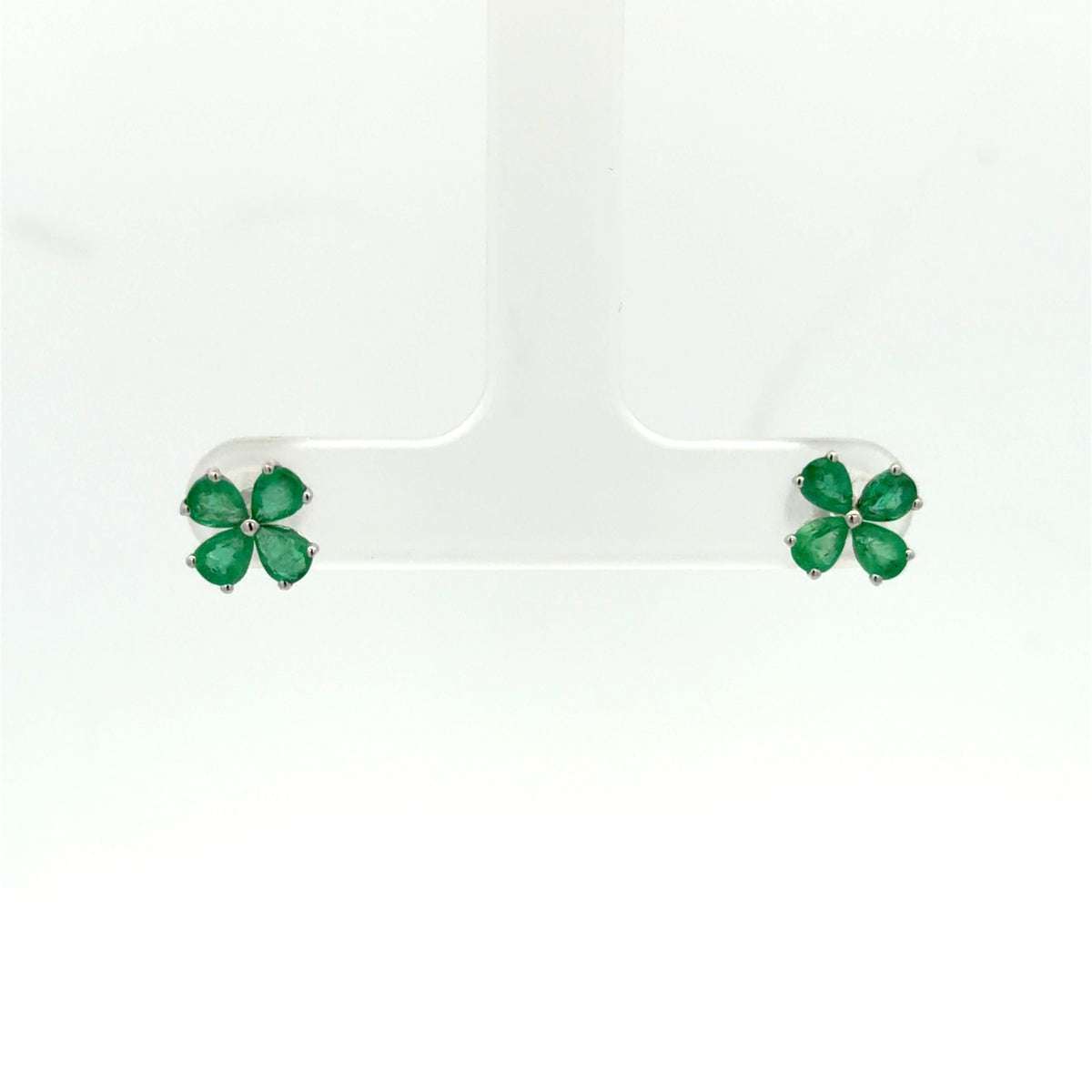 Emerald Clover Earrings in White Gold