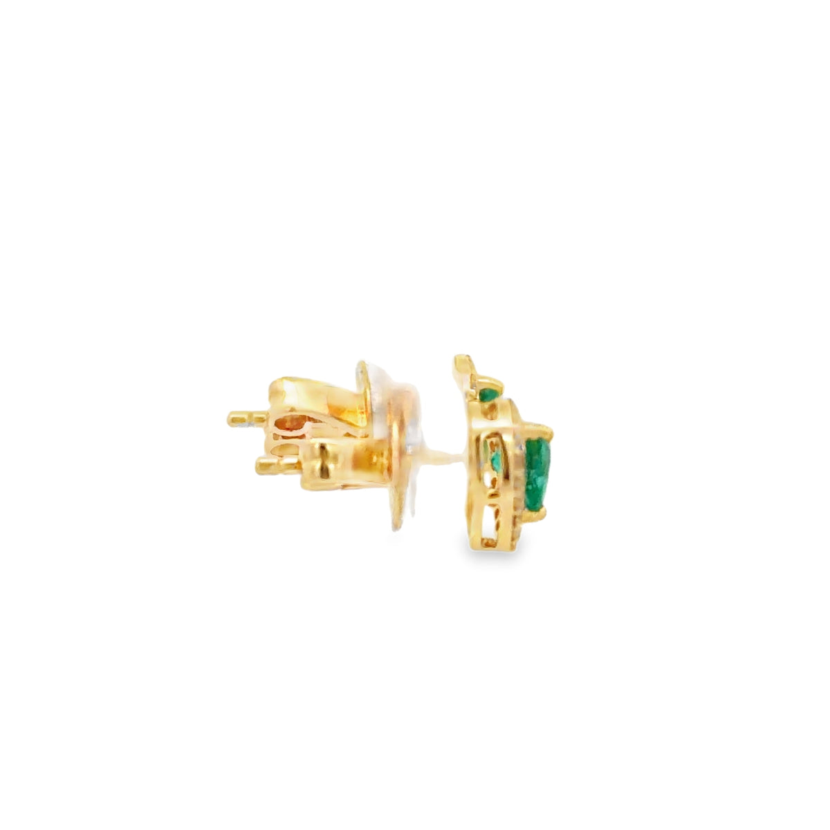 Heart Shaped Emerald Stud Earrings in Yellow Gold