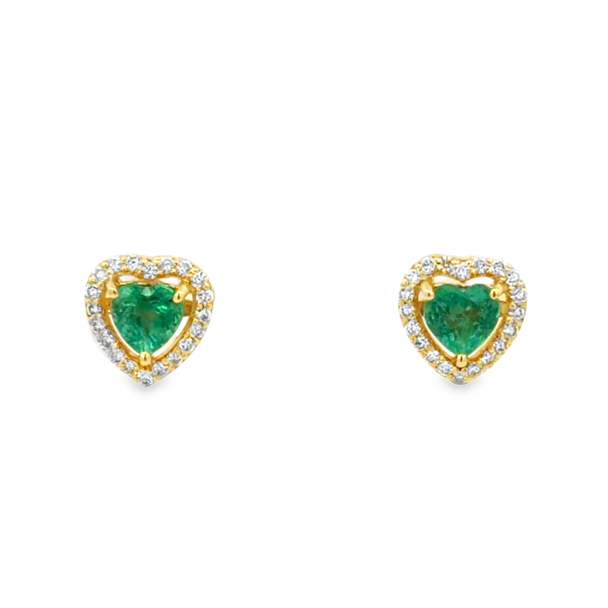 Heart Shaped Emerald Stud Earrings in Yellow Gold