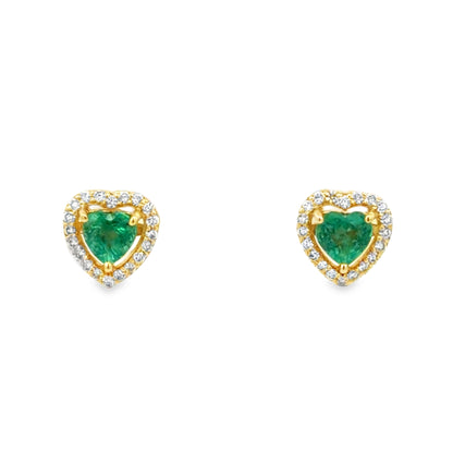 Heart Shaped Emerald Stud Earrings in Yellow Gold