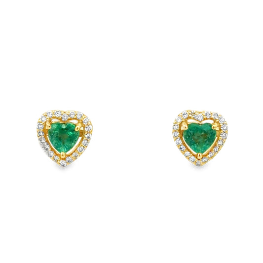 Heart Shaped Emerald Stud Earrings in Yellow Gold