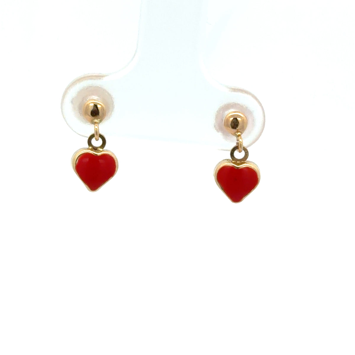 Yellow Gold Red Heart Drop Earrings