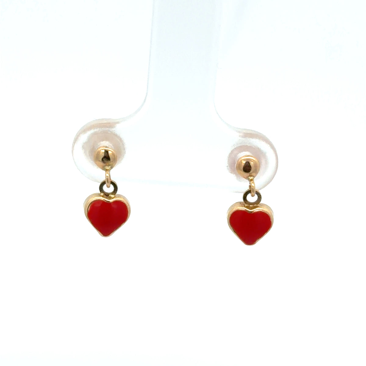 Yellow Gold Red Heart Drop Earrings