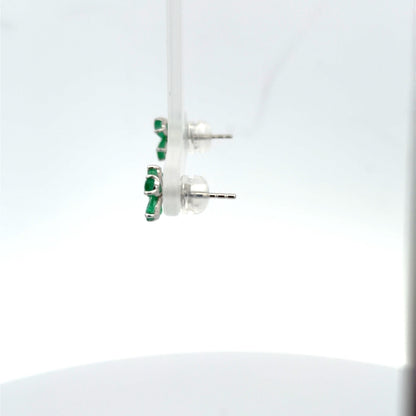 Emerald Clover Earrings in White Gold