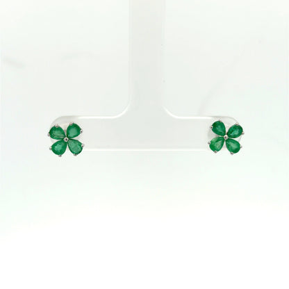 Emerald Clover Earrings in White Gold