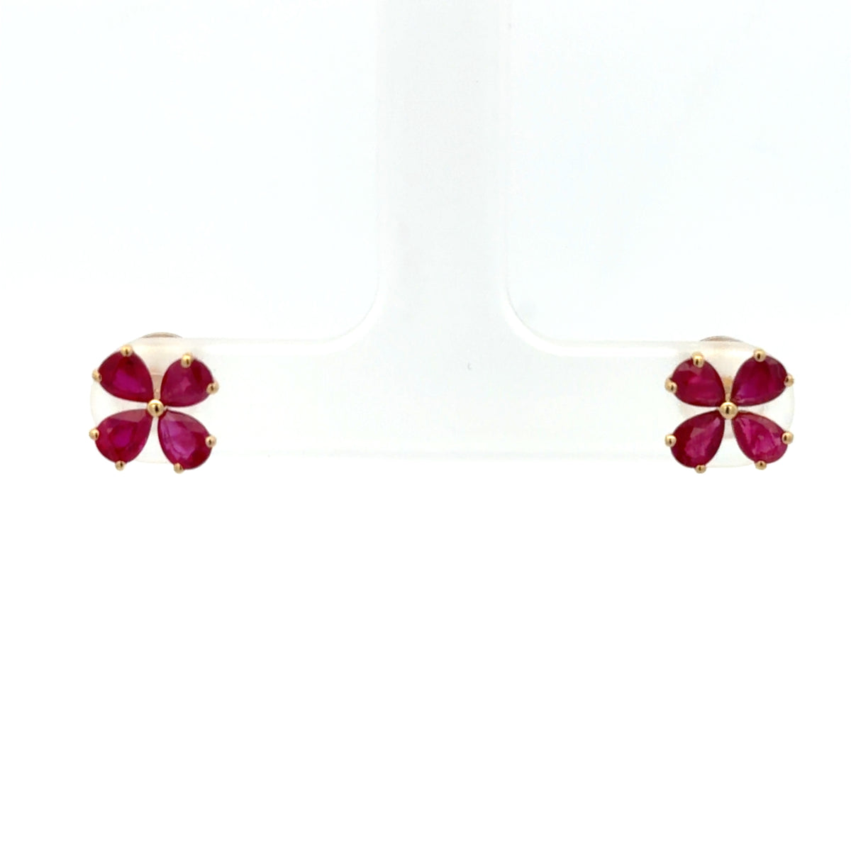 Ruby Clover Earrings in Yellow Gold