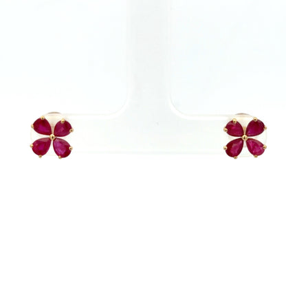 Ruby Clover Earrings in Yellow Gold