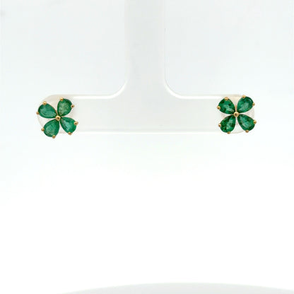 Emerald Clover Earrings in Yellow Gold
