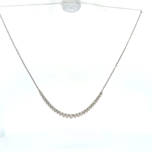 Curved Diamond Bar Necklace in White Gold