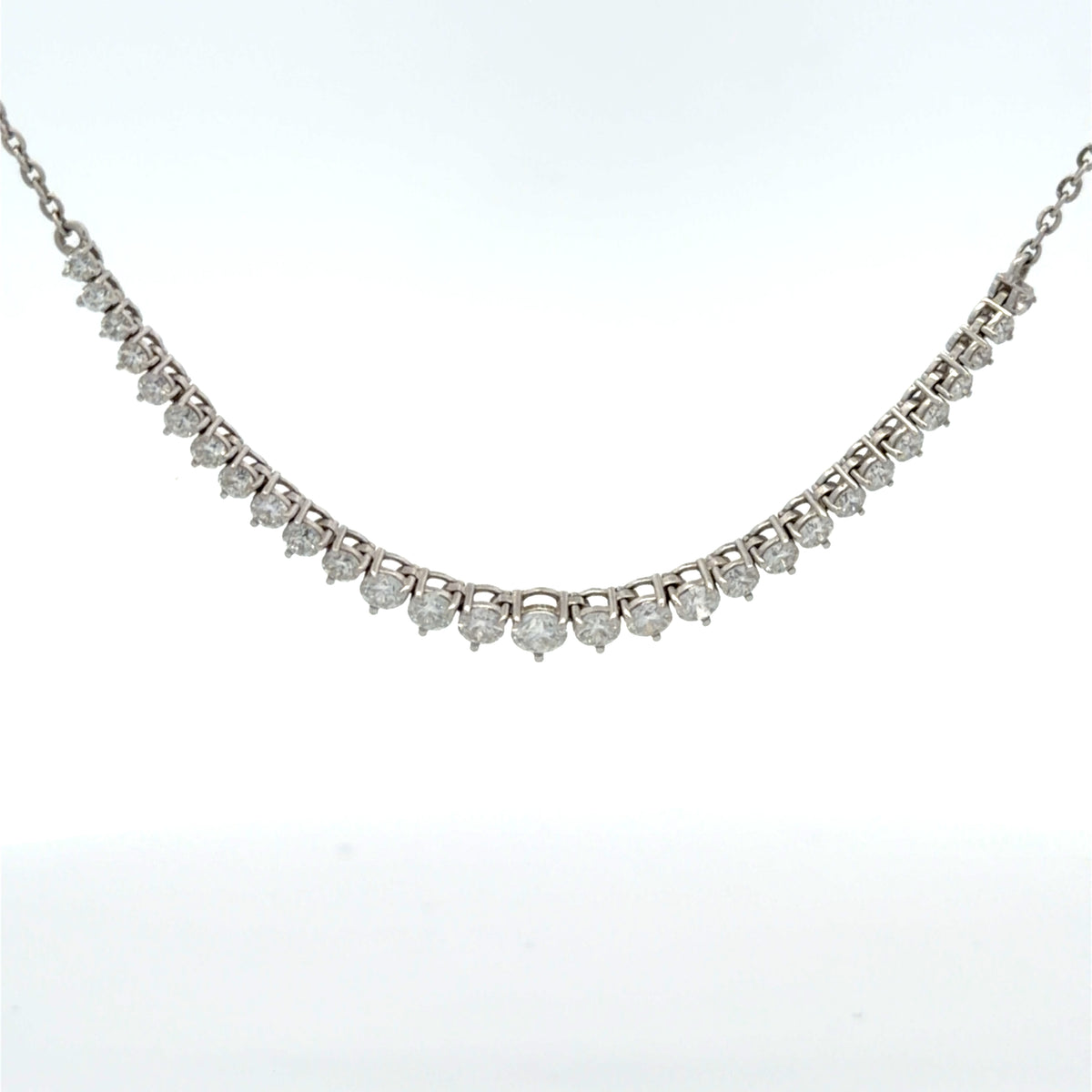 Curved Diamond Bar Necklace in White Gold