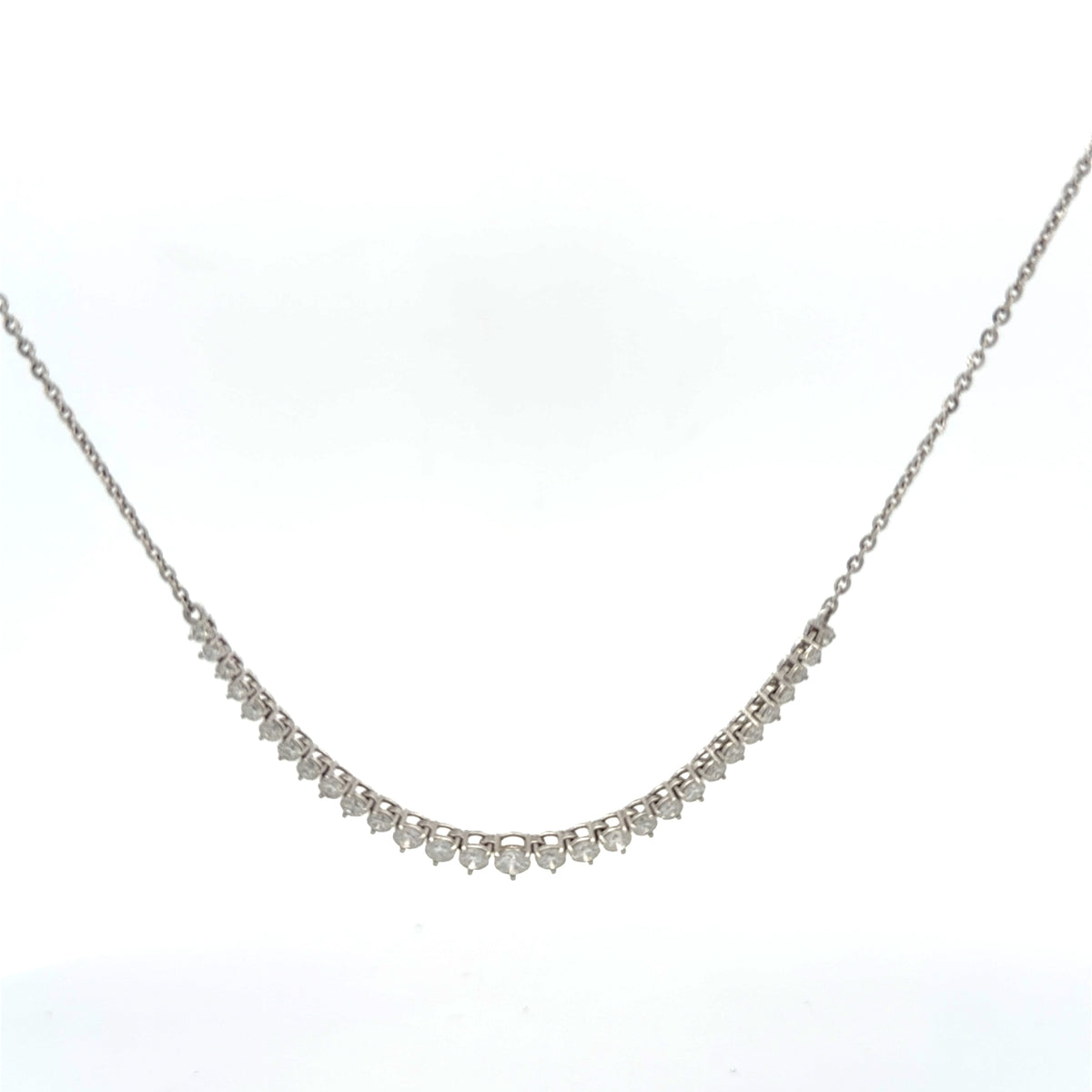 Curved Diamond Bar Necklace in White Gold