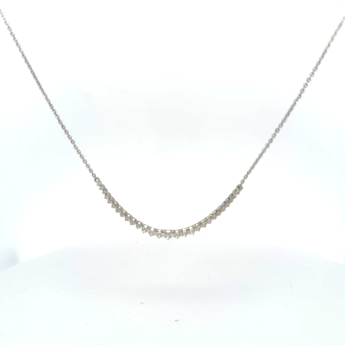 Curved Diamond Bar Necklace in White Gold