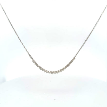 Curved Diamond Bar Necklace in White Gold