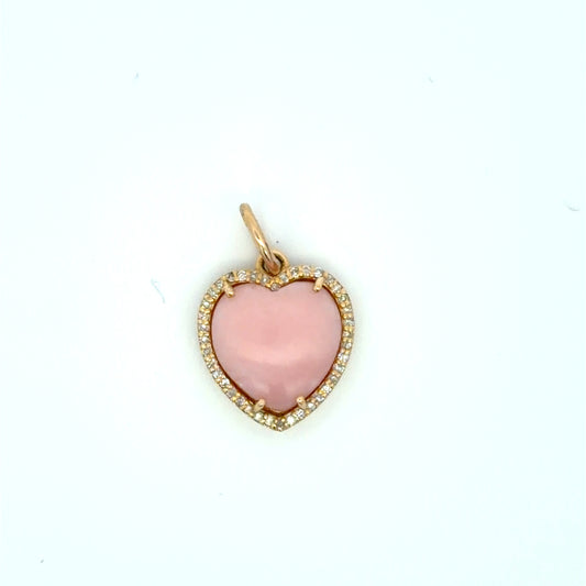Heart-Shaped Pink Coral Halo Pendant in Yellow Gold