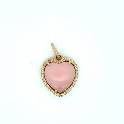Heart-Shaped Pink Coral Halo Pendant in Yellow Gold