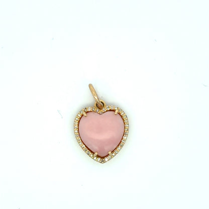 Heart-Shaped Pink Coral Halo Pendant in Yellow Gold