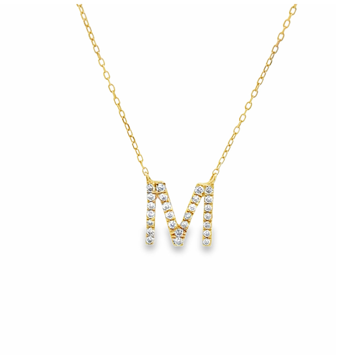 Diamond Initial M Monogram Necklace in Yellow Gold
