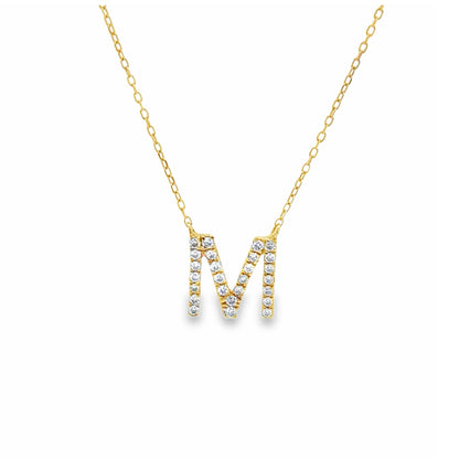 Diamond Initial M Monogram Necklace in Yellow Gold