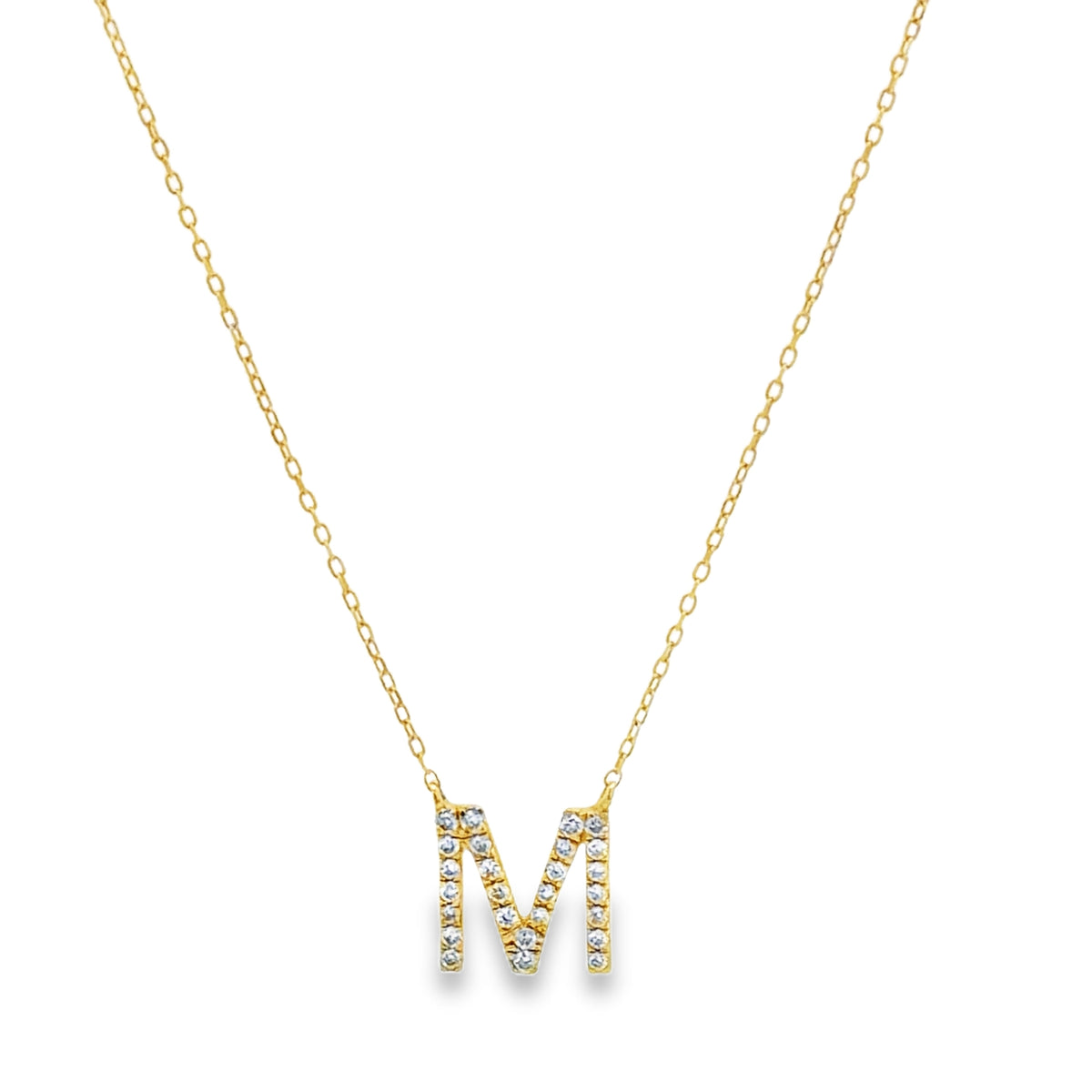 Diamond Initial M Monogram Necklace in Yellow Gold