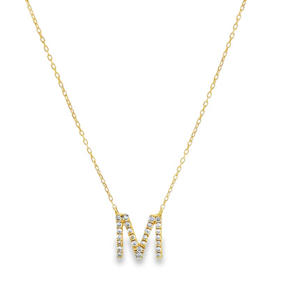 Diamond Initial M Monogram Necklace in Yellow Gold