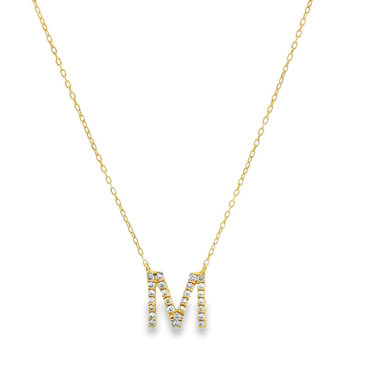 Diamond Initial M Monogram Necklace in Yellow Gold