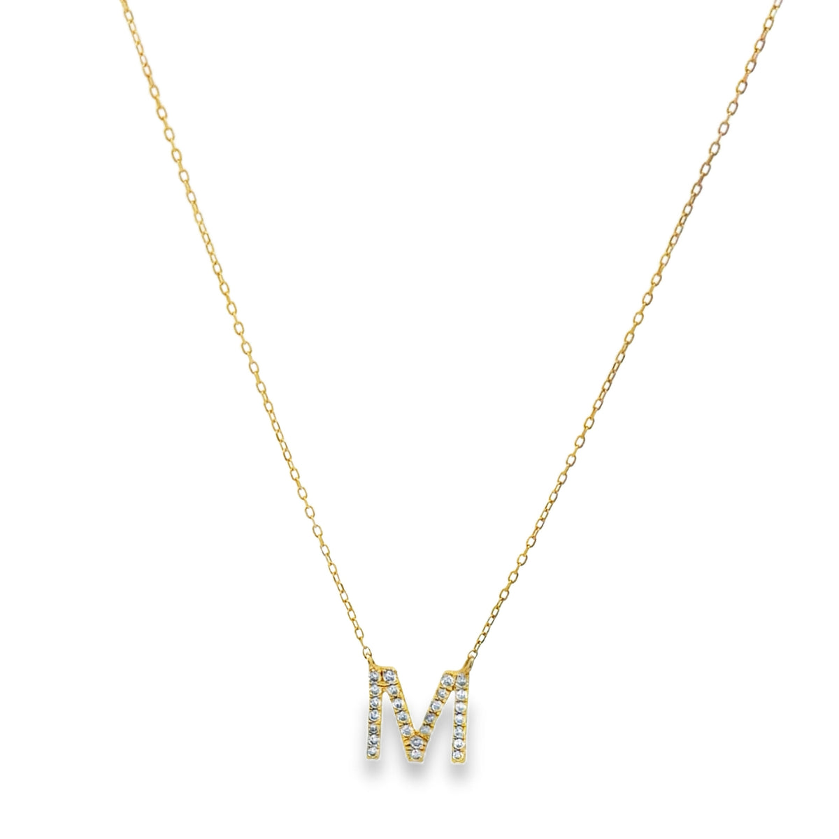 Diamond Initial M Monogram Necklace in Yellow Gold
