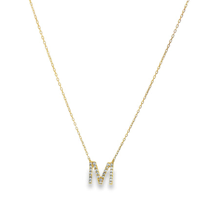 Diamond Initial M Monogram Necklace in Yellow Gold