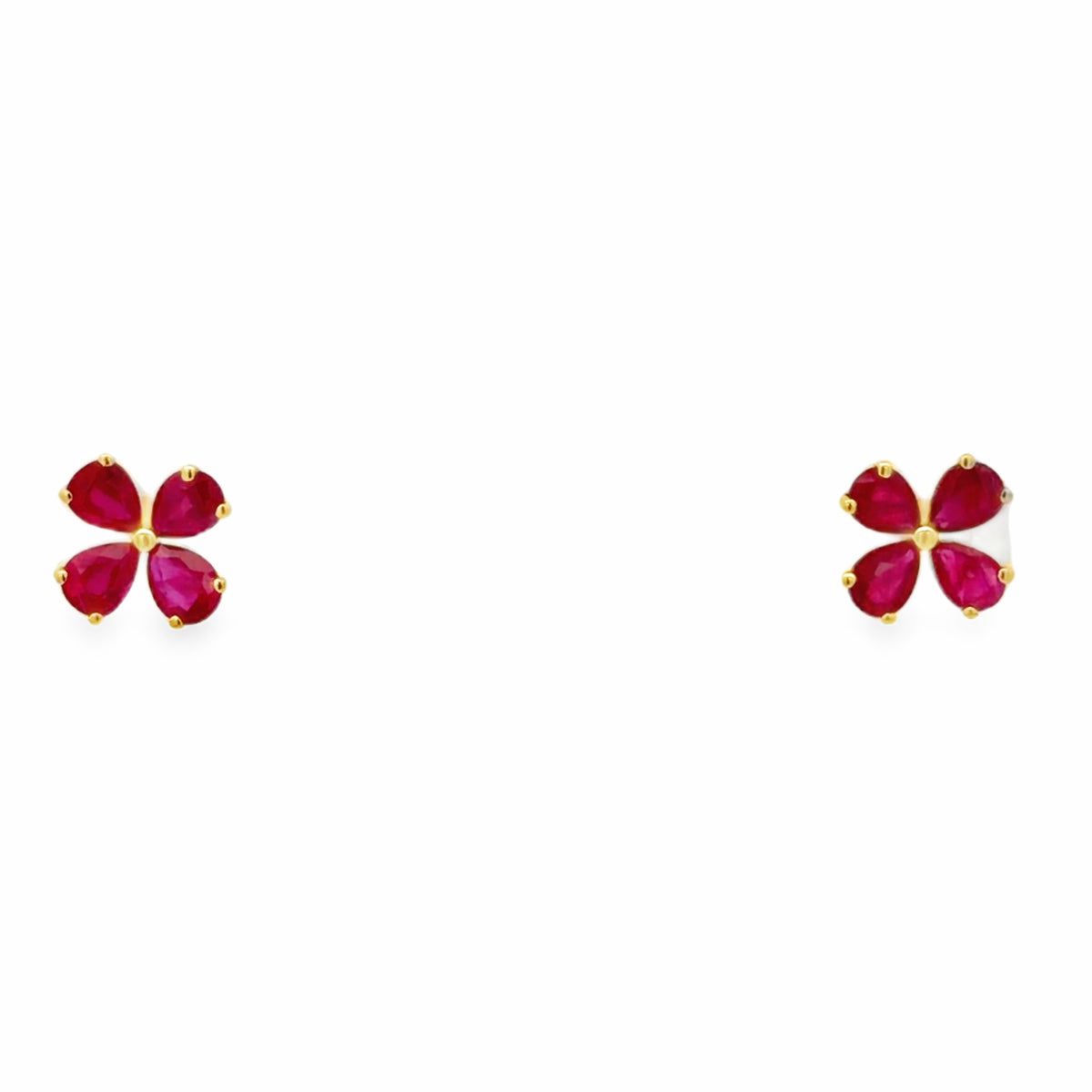 Ruby Clover Earrings in Yellow Gold
