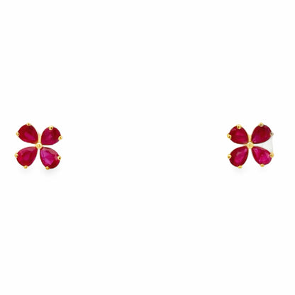Ruby Clover Earrings in Yellow Gold
