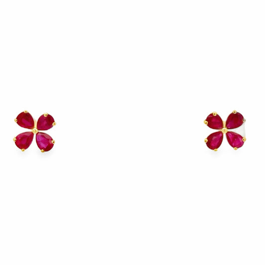 Ruby Clover Earrings in Yellow Gold
