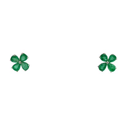 Emerald Clover Earrings in White Gold