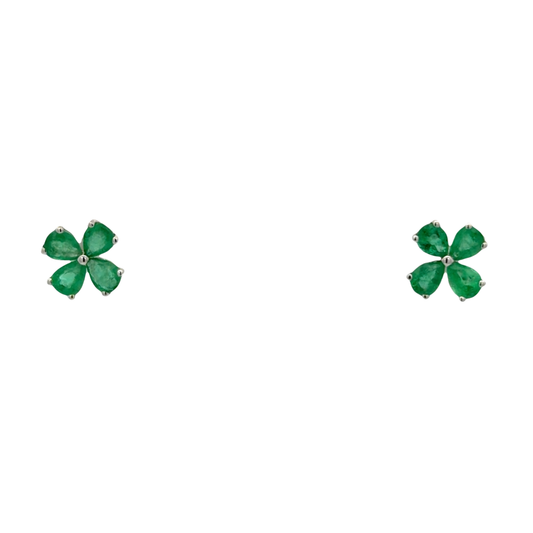 Emerald Clover Earrings in White Gold