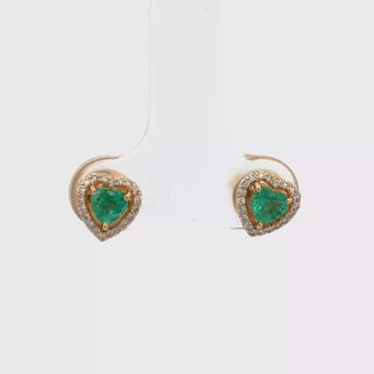 Heart Shaped Emerald Stud Earrings in Yellow Gold