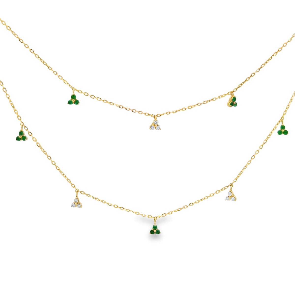 Emerald and Diamond Flower Layered Necklace