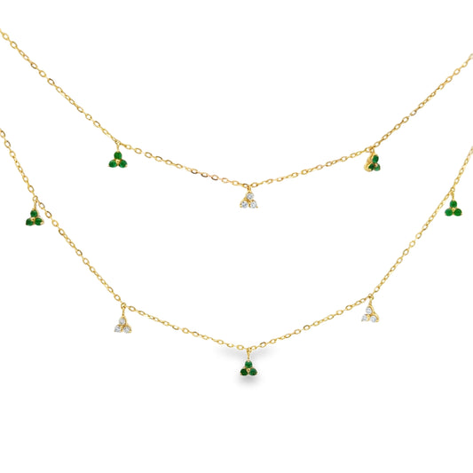 Emerald and Diamond Flower Layered Necklace