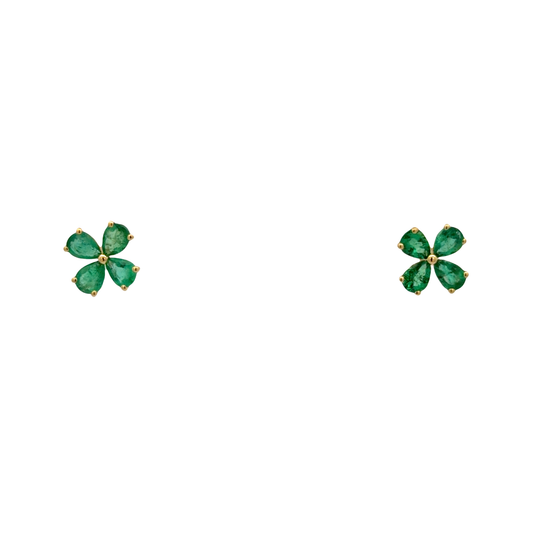 Emerald Clover Earrings in Yellow Gold