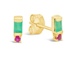 Aretes en oro amarillo con rubi y esmeralda